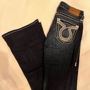 LIKE NEW- Big Star Dark Blue Embroidered Pocket Flare Jeans - Women's Wide Leg